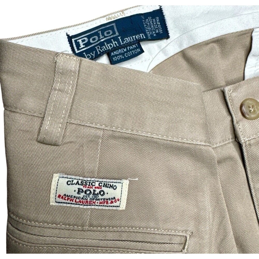 Polo Ralph Lauren Andrew Pant Mens 40x30 Khaki Pleated Chino Preppy Vintage